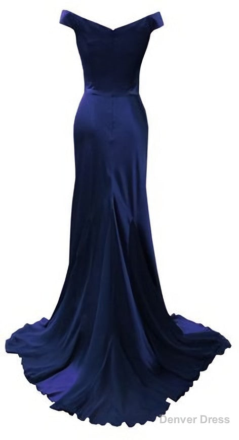 Navy Blue Prom Dress, Mermaid Prom Dress, Satin Prom Dress, V Neckline Prom Dress, 2026 Prom Gowns Sexy Prom Gown 2026 Prom Dresses, Mermaid Prom Gowns For Teens