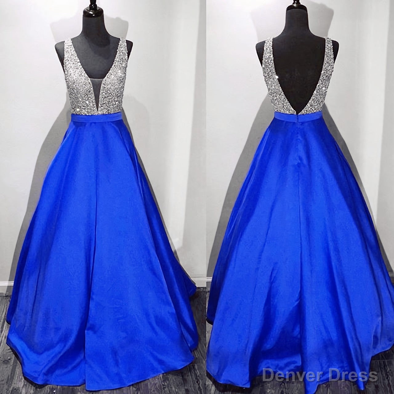 New Arrival Prom Dress, Modest Prom Dress, Long Satin V Neck Royal Blue Prom Dresses, Ball Gowns 2025 Secondary image