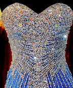 Royal Blue Prom Dress, Royal Blue Prom Dress, Silver Beaded Prom Gowns Mermaid Beadings Prom Dresses, Prom Gown Tulle Prom Gowns For Senior Teens