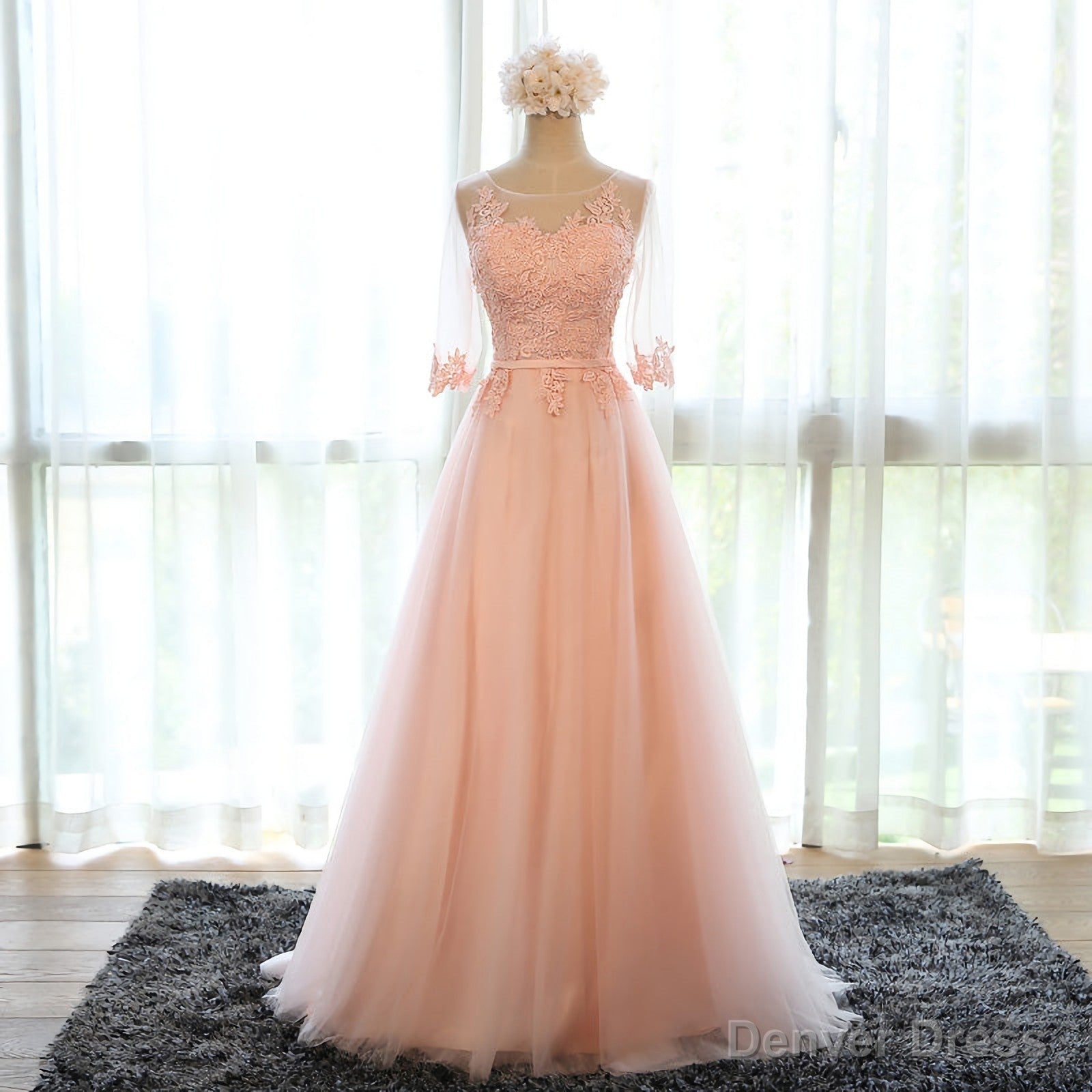 pink chiffon long womens long Prom Dresses
