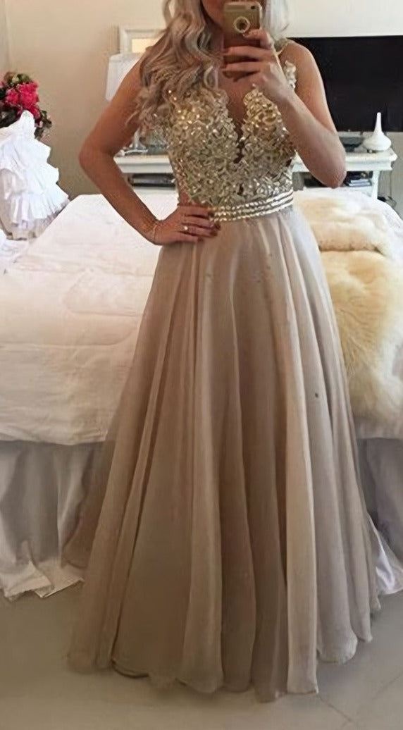 A Line Beading Champagne For Women Long Prom Dresses Secondary image