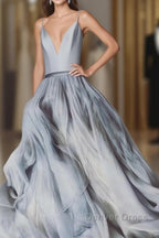 Spaghetti Straps V Neck Long Senior Women Prom Dresses