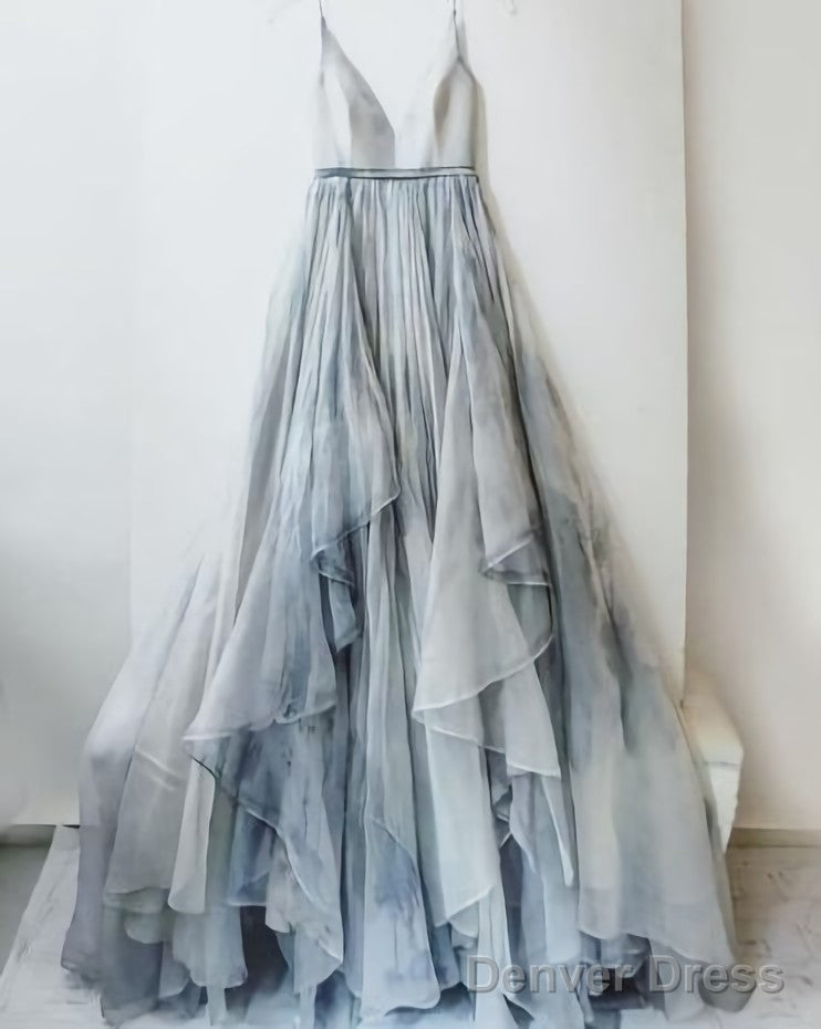 Spaghetti Straps V Neck Long Senior Women Prom Dresses