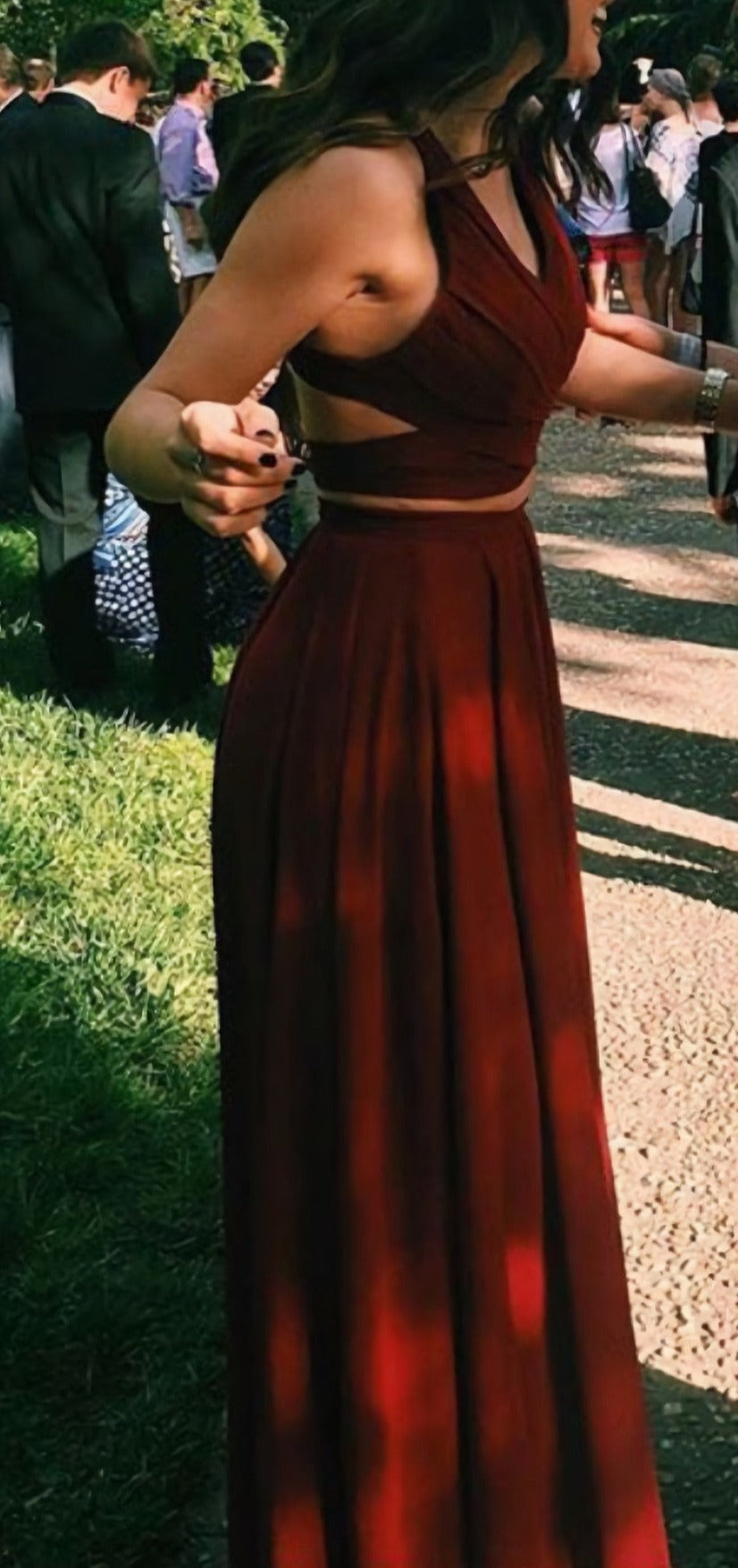 Two Pieces Red Sexy Two Piece Simple Prom Dresses Main image