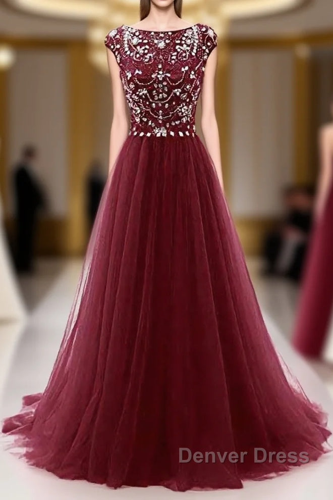 Burgundy Wine Red Beading Long Sexy Prom Dresses Main image