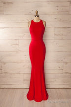 red fitted halter maxi Dress red prom Dress backless Prom Dresses for woman