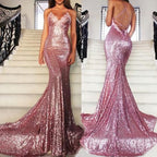 Trumpet Mermaid Spaghetti Straps Backless Sequins 2026 Sexy Prom Dresses
