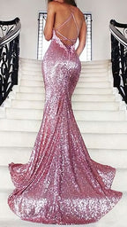 Trumpet Mermaid Spaghetti Straps Backless Sequins 2026 Sexy Prom Dresses