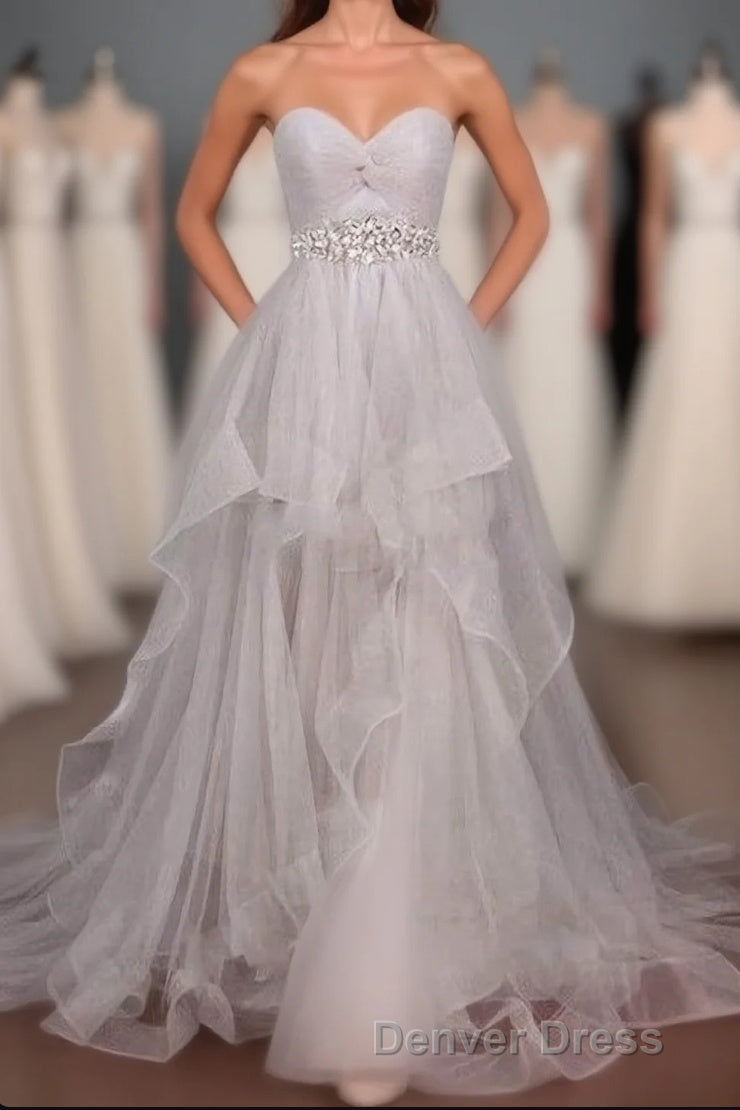 2026 Custom Made Silver Sweetheart Beading Layered Sleeveless Pegeant Prom Dresses Main image