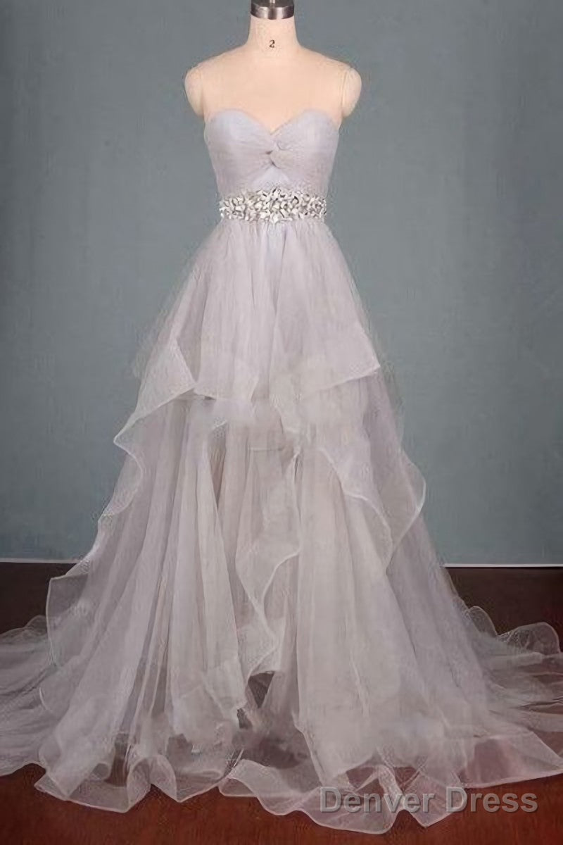 2026 Custom Made Silver Sweetheart Beading Layered Sleeveless Pegeant Prom Dresses Main image