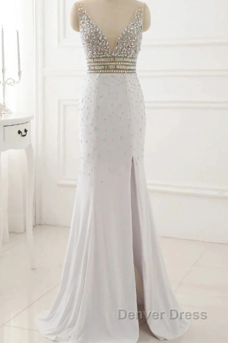 Prom Dresses Evening Party Gowns Long Sexy High Slit Chiffon Crystal Secondary image