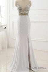 Prom Dress Evening Party Gowns Long Sexy High Slit Chiffon Crystal