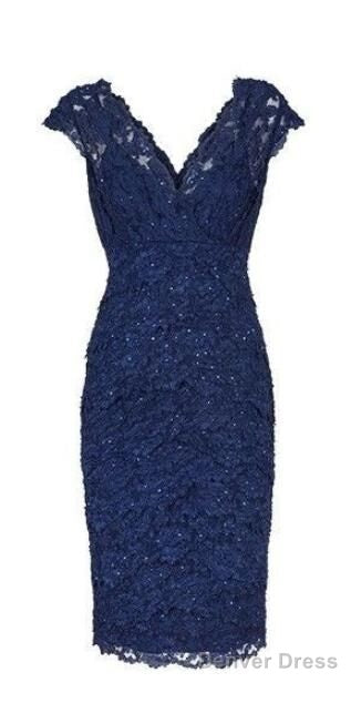 Prom Dress Sexy V Neck Navy Blue Lace Short Mother Of The Bride Dresses