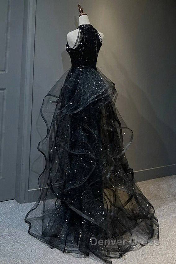 Prom Dresses Sparkle & Shine Dresses Wedding Partysleeveless Halter Wednesday Addams Family Sequined With Crystals Sequin Ruffles