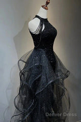 Prom Dresses Sparkle & Shine Dress Wedding Partysleeveless Halter Wednesday Addams Family Sequined With Crystals Sequin Ruffles