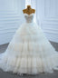 Prom Season White Ball Gown Tulle Sweetheart Pleats Tiers Wedding Dress
