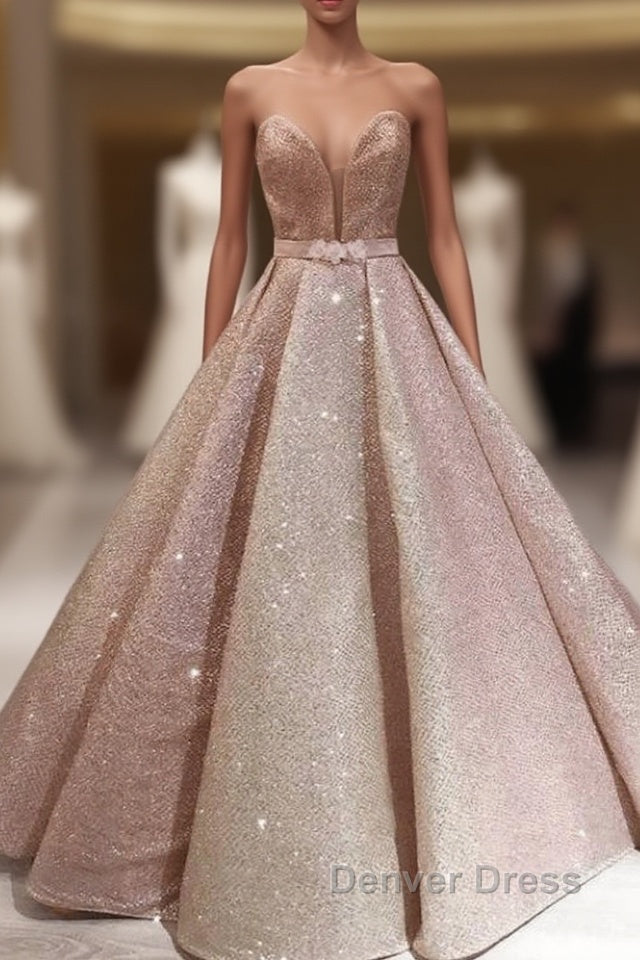 Puffy Robe De Soiree Ball Gowns Sweetheart Sequins Sparkle Long Prom Dress Prom Gowns Prom Dresses