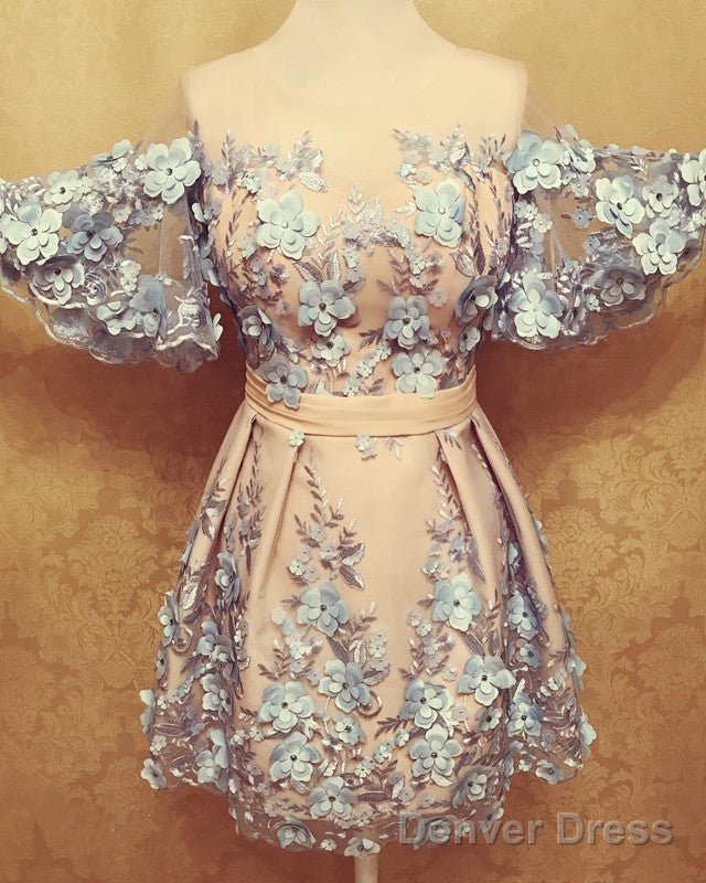 Puffy Sleeves Homecoming Dresses With 3D Flowers