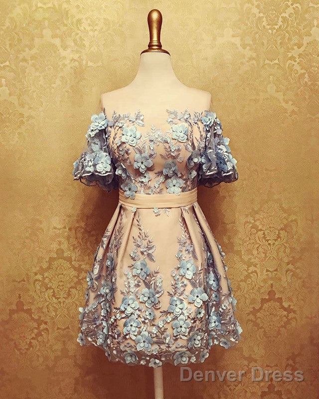 Puffy Sleeves Homecoming Dresses With 3D Flowers Main image