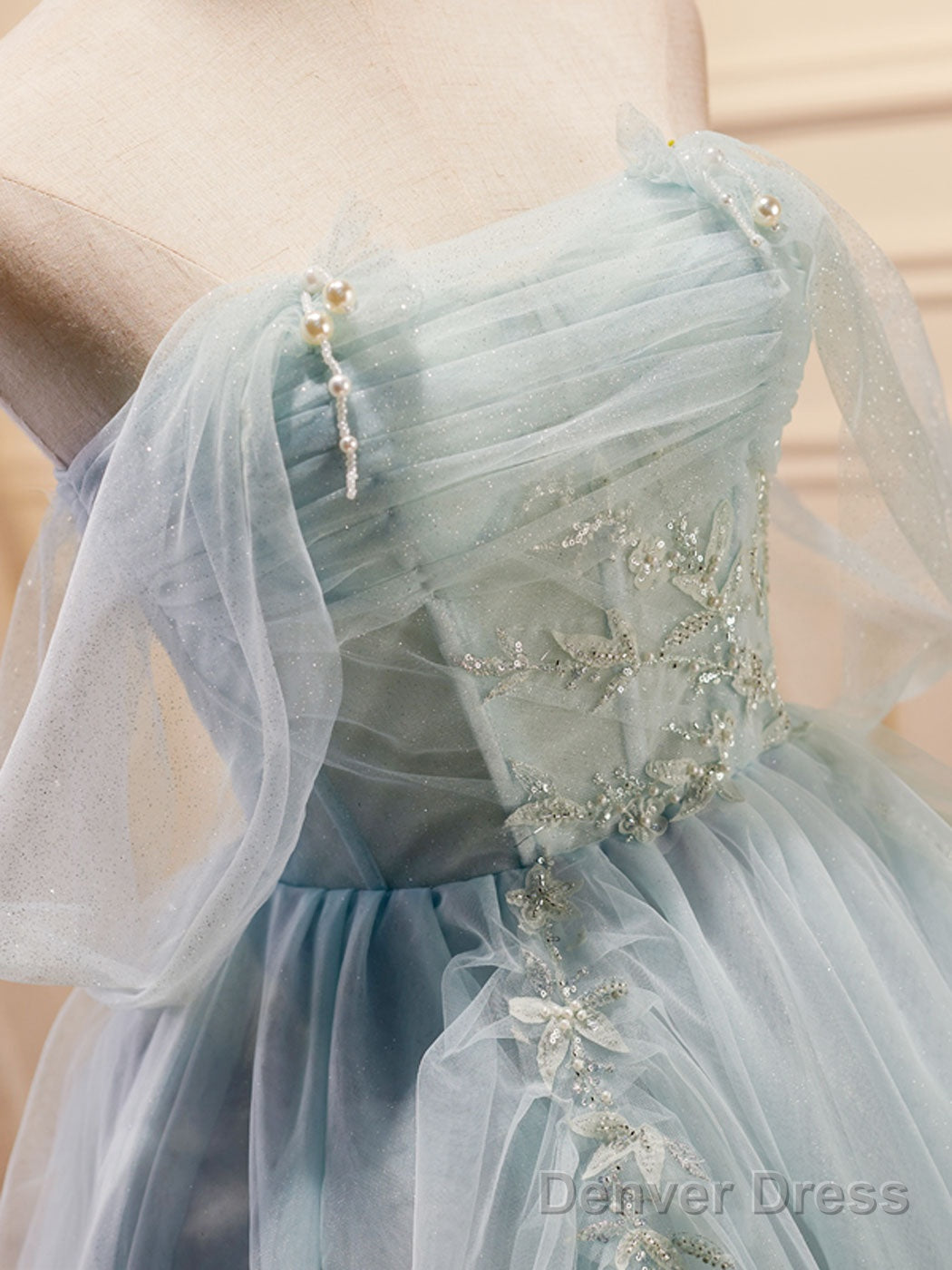 Puffy Tulle Off Shoulder Green Short Prom Dress, Green Cute Homecoming Dresses Secondary image