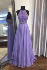 Purple A Line Chiffon Lace Prom Dress Evening Dress
