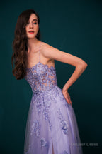 A Line Lace Appliques Long Prom Dresses