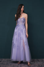 A-line Lace Appliques Long Prom Dresses