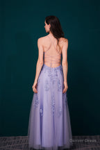 A Line Lace Appliques Long Prom Dresses