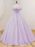 Purple A-Line Off Shoulder Long Ball Dresses Purple Dresses Prom Dresses
