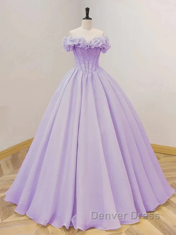 Purple A-Line Off Shoulder Long Ball Dresses Purple Dresses Prom Dresses