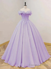 Purple A-Line Off Shoulder Long Ball Dress Purple Dress Prom Dresses