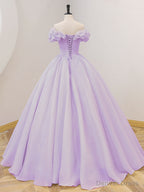 Purple A Line Off Shoulder Long Prom Dress, Purple Sweet 16 Dresses