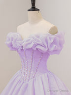 Purple A Line Off Shoulder Long Prom Dress, Purple Sweet 16 Dresses