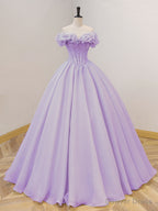 Purple A Line Off Shoulder Long Prom Dress, Purple Sweet 16 Dresses