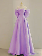 Purple A Line Satin Long Prom Dress, Purple Satin Prom Dresses