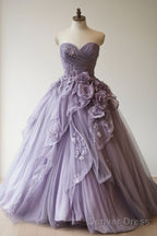 Purple A-Line Sweetheart Tulle Applique Long Prom Dress Sweet Evening Dress