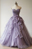 Purple A-Line Sweetheart Tulle Applique Long Prom Dress Sweet Evening Dress