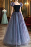 Purple A-Line Tulle Long Prom Dresses, Purple Formal Dresses