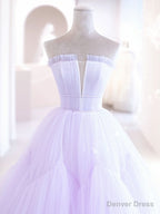 Purple A Line Tulle Long Prom Dress, Purple Prom Graduation Dresses