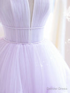Purple A Line Tulle Long Prom Dress, Purple Prom Graduation Dresses
