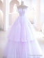 Purple A Line Tulle Long Prom Dress, Purple Prom Graduation Dresses