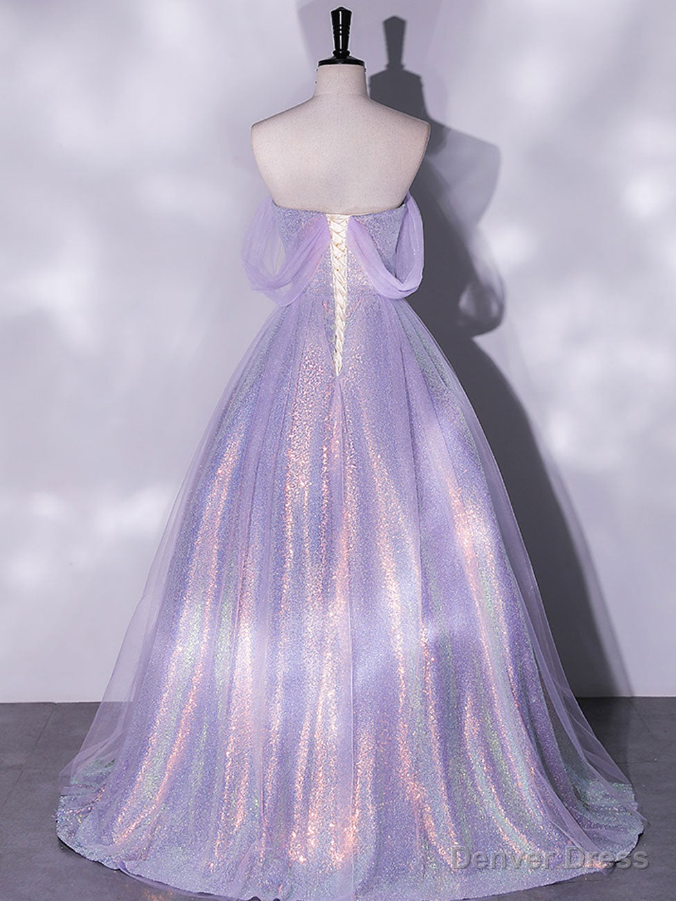 Purple A Line Tulle Sequin Long Prom Dress, Purple Sequin Long Prom Dresses