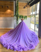 Purple A-line V Neck Tulle Ball Gown Purple Princess Dress
