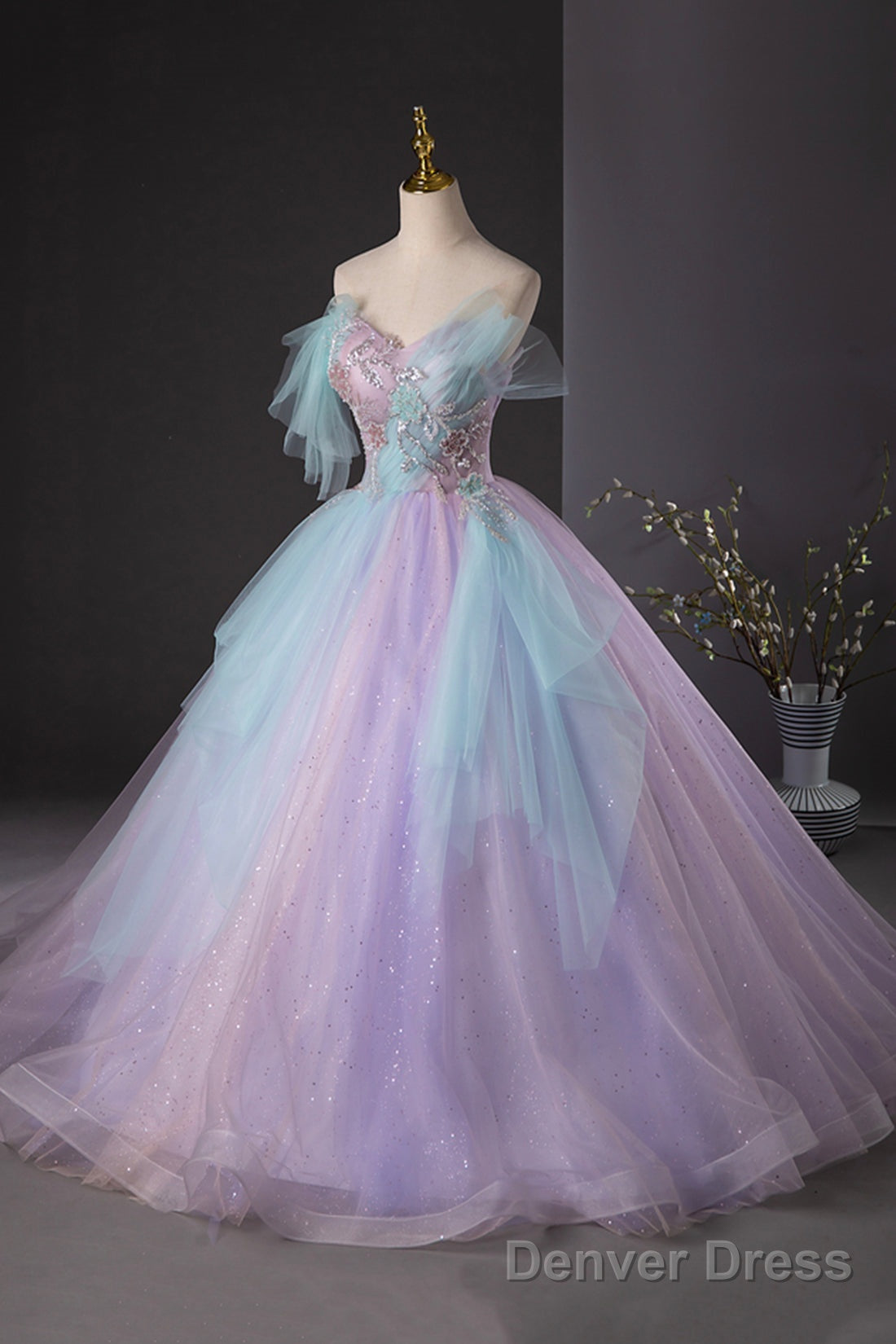 Purple And Blue Tulle Long Prom Dress, Beautiful A-Line Evening Party Dress