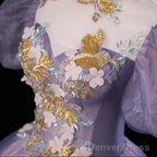 Purple And Pink Tulle High Neckline Long Party Dress, Ball Gown Tulle Sweet 16 Dress