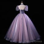 Purple And Pink Tulle High Neckline Long Party Dress, Ball Gown Tulle Sweet 16 Dress