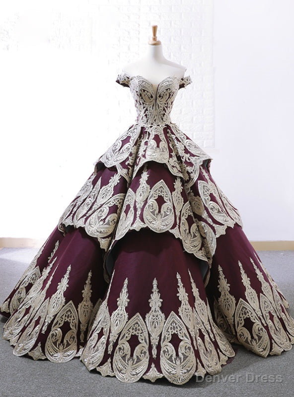 Purple Ball Gown Appliques Off The Shoulder Wedding Dress Main image