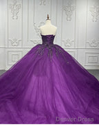 Purple Ball Gown Quince Dresses Tulle Sweetheart Sequin Wedding Dresses For Women