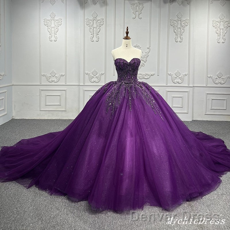 Purple Ball Gown Quince Dresses Tulle Sweetheart Sequin Wedding Dresses For Women Main image
