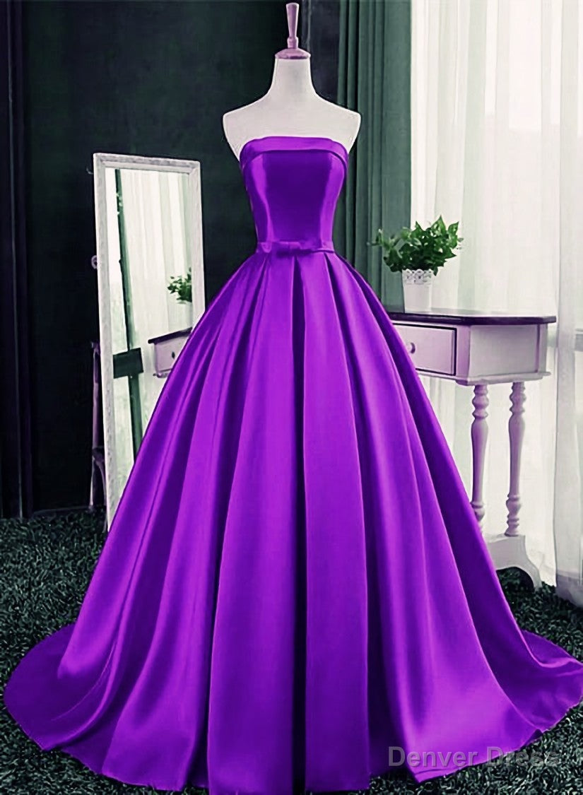 Purple Ball Gowns Satin Long Lace up Sweet 16 Dress, Purple Prom Dresses